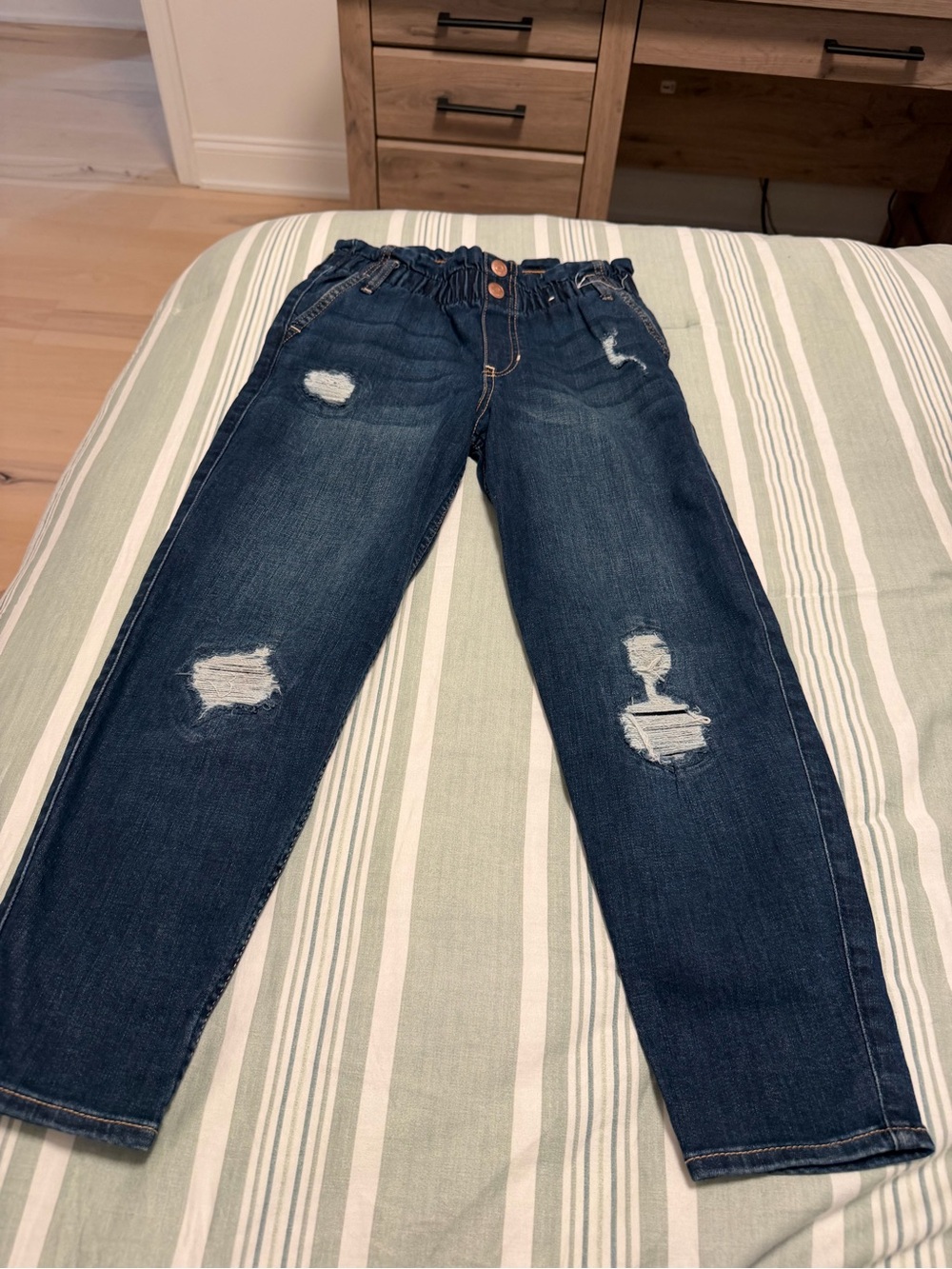 abercrombie kids Dark Blue Distressed Slim Straight Jeans
